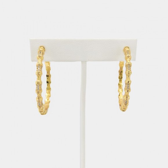 NEW Gold Pave CZ Diamond Hoop Earrings - Picture 3 of 8